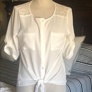 Ivory button down tied blouse